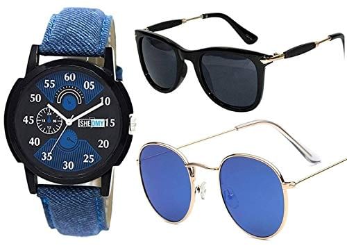 Sheomy Stylish American Sunglasses and Watch Combo for Men