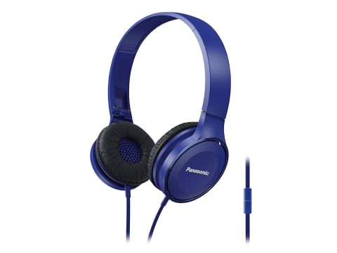 Panasonic On Ear Stereo Headphones RP-HF100M-A with Integrated Mic and Controller, Travel-Fold Design, Matte Finish, Blue