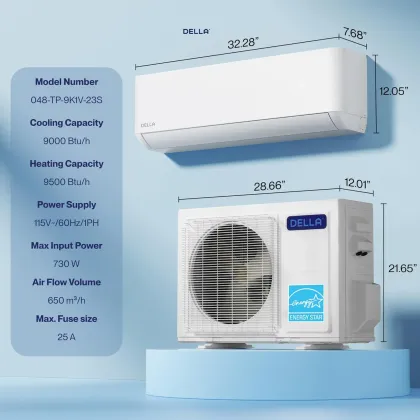 Della ‎048-TP-9K1V-23S 9000 BTU 115V Inverter Split AC
