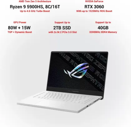 Asus ROG Zephyrus G15 GA503QM-HQ145TS Gaming Laptop (AMD Ryzen 9/ 16GB/ 1TB SSD/ Win10 Home/ 6GB Graph)