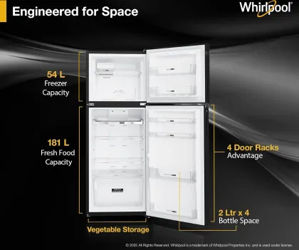 Whirlpool IF INV 278 Lunar Black Conv-Y 235 L 3 Star Double Door Refrigerator