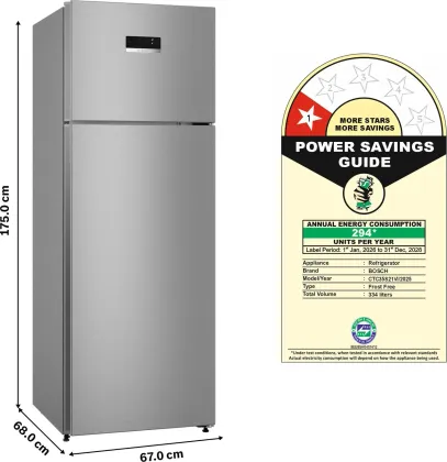 Bosch CTC35S21VI 334 L 1 Star Double Door Refrigerator