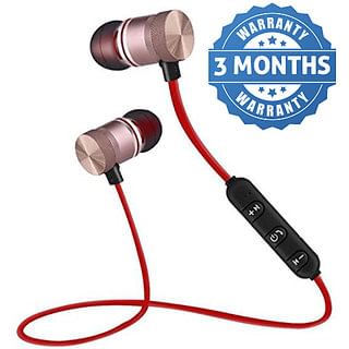 Digibuff Premium Quality Bluetooth Magnetic Earphones with Mic ( Black/Red))