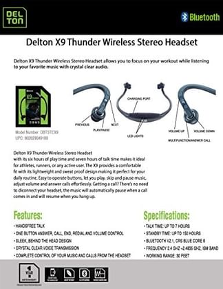 Delton X9 Thunder Wireless Stereo Headset with Built-in Microphone
