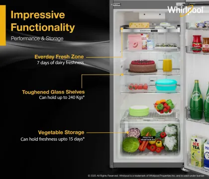 Whirlpool IF INV ELT DF355 Lunar Steel-Y 308 L 3 Star Double Door Refrigerator