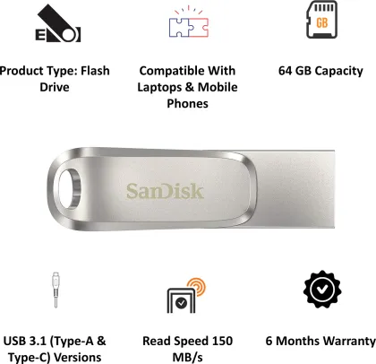 SanDisk Ultra Dual Drive Luxe 64GB USB 3.2 Gen 1 Flash Drive - image 4