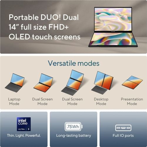 Asus Zenbook Duo OLED 2024 UX8406MA-QL961WS Laptop (Intel Core Ultra 9 185H/ 32GB/ 1TB SSD/ Win11)