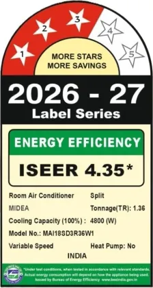 Midea MAI18SD3R36W1 1.36 Ton 3 Star 2026 Inverter Split AC