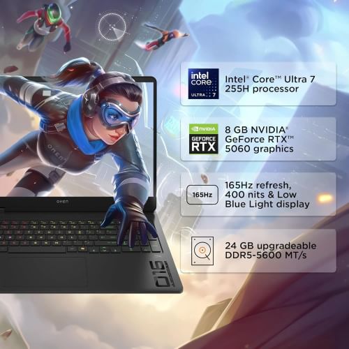 HP Omen 16-an0015TX Gaming Laptop (Intel Core Ultra 7 255H/ 24GB/ 1TB SSD/ Win11/ 8GB RTX 5060 Graph)
