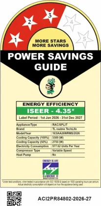 Realme TechLife 163IAA26WRMS 1.6 Ton 3 Star 2026 Inverter Split AC