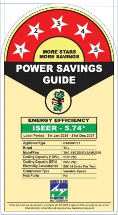 TCL TAC-18CSD/EV5AM 1.5 Ton 5 Star 2026 Inverter Split AC