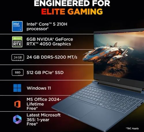 HP Victus 15-fa2508TX Gaming Laptop (Intel Core 5 210H/ 24GB/ 512GB SSD/ Win11/ 6GB RTX4050)