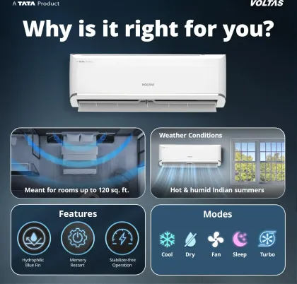 Voltas 125INV Vectra Zen Silver 1 Ton 5 Star 2026 Inverter Split AC