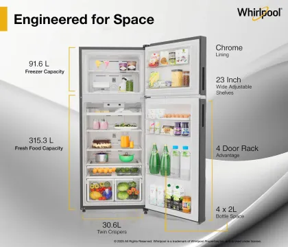 Whirlpool IF INV CNV 455 Gravity Black-Y 411 L 2 Star Double Door Refrigerator