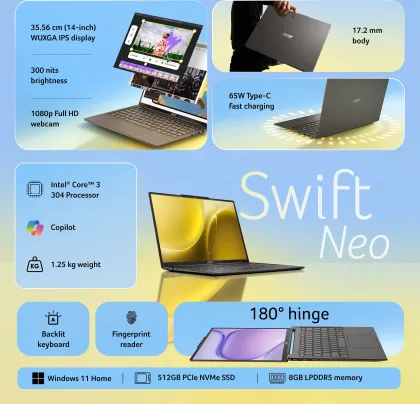 Acer Swift Neo SFN14-57 UN.38FSI.002 Laptop (Intel Core 3 304/ 8 GB/512 GB SSD/Win11 Home)