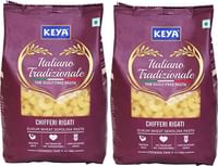 Keya Gourmet Chifferi Rigati Durum Wheat Pasta, Elbow, Pack of 2 x 500 Gm