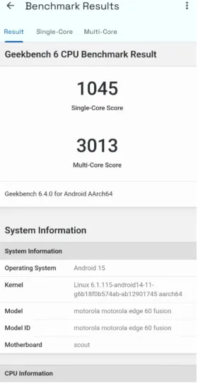 Motorola Edge 60 Fusion Geekbench CPU